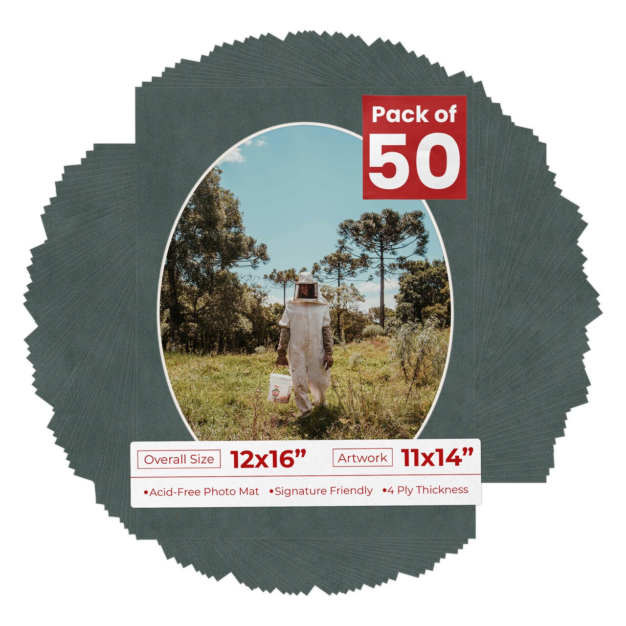 Dark Grey Suede Mat Board for 12x16 Frames - Oval Opening for 11x14 Photos